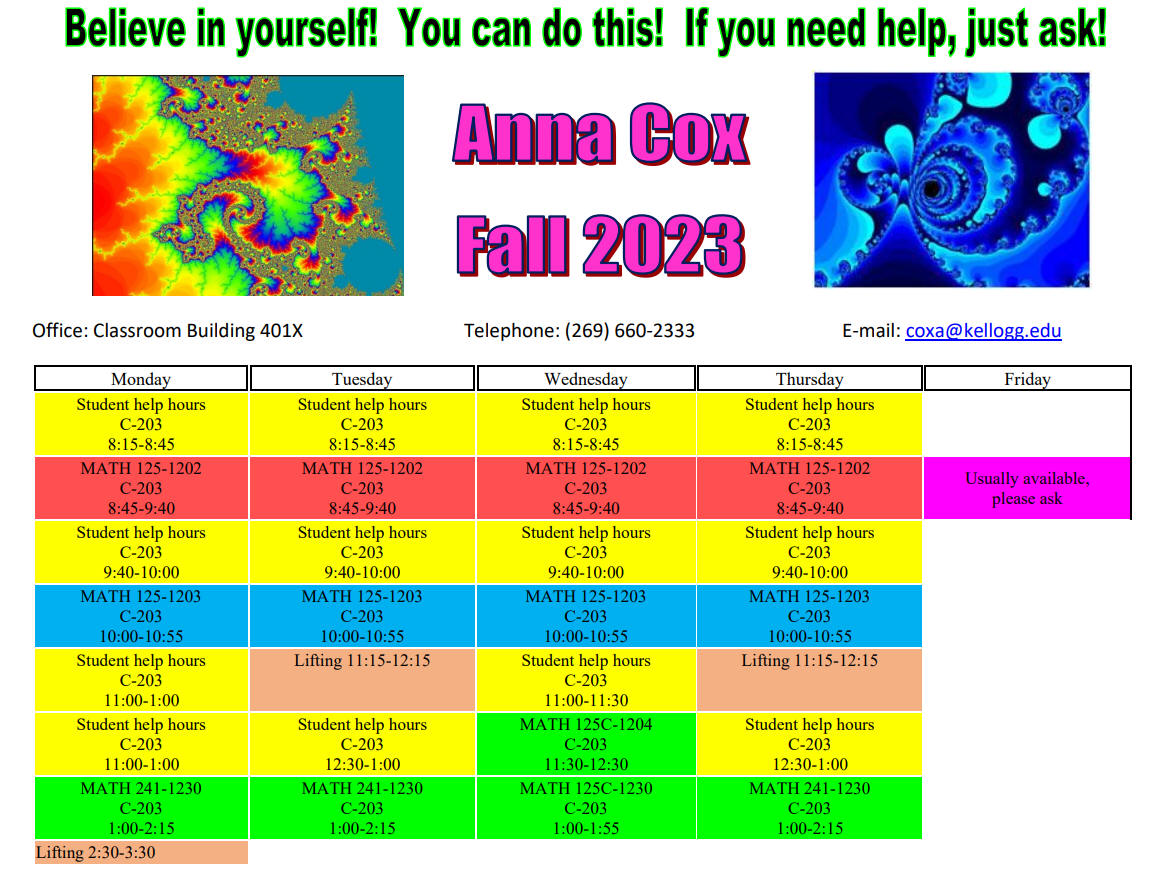 Anna Cox FA23 schedule